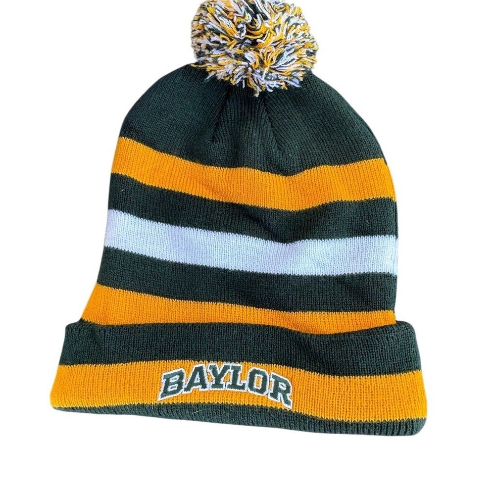 Baylor Bears Striped Pom Beanie Unisex Multicolor Knit Hat